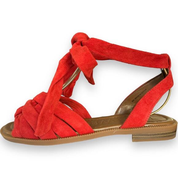 Nine West Xameera Red Suede Ankle Tie Flat Braided Toe Sandals Size 8 NEW NO BOX - Picture 2 of 11